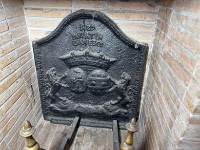 Cast iron fireback decorated with covenant...
