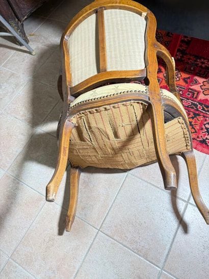 Pair of armchairs in molded wood carved with...