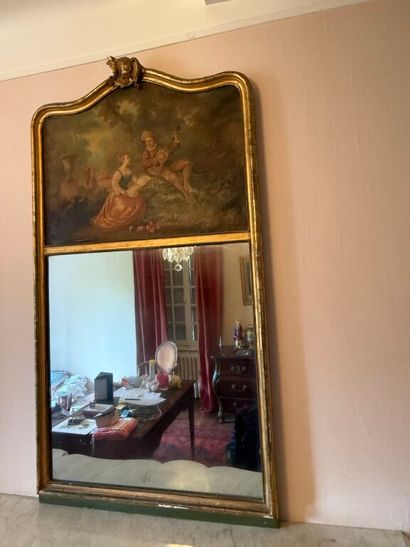 Gilded and stuccoed wood mirror trumeau with...