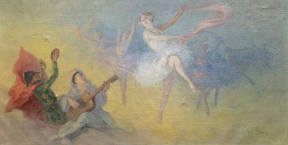 * René PEAN (1875-1955).
Danseuses et musiciens.
Huile...