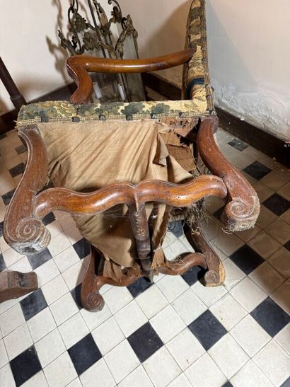Pair of armchairs in molded natural wood,...
