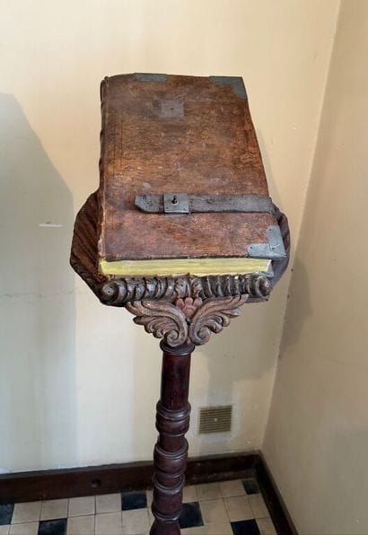 Carved wooden lectern, the shaft with ringed...