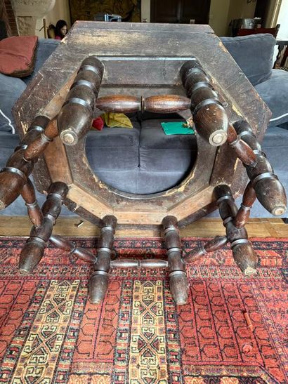 Octagonal brazier table in natural wood with...