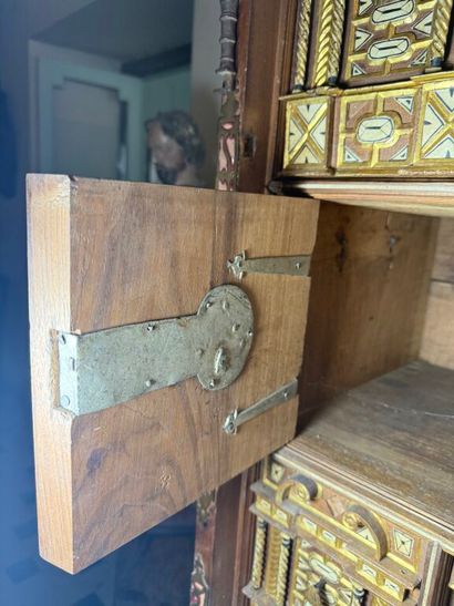 Richly carved walnut and bone bargueño with...