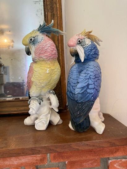 Deux statuettes de perroquets en porcelaine...