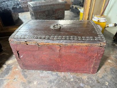 Leather-covered wooden case with studded...