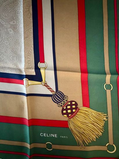 CÉLINE 
Lot de deux carrés en soie imprimée,...