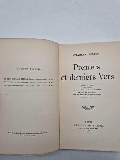 GUERIN, Charles. Premiers et derniers vers.

Paris,...