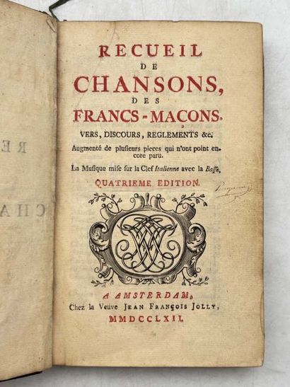 [FREEMASONRY]. Recueil de chansons, des Francs-Maçons....
