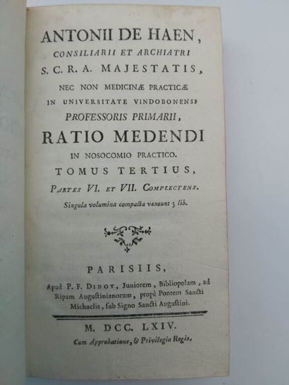 HAEN, Anton de. Ratio medendi in nosocomio...