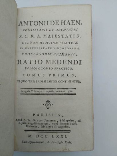 HAEN, Anton de. Ratio medendi in nosocomio...