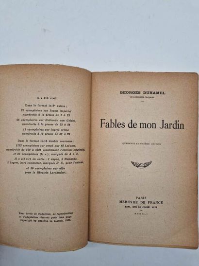 DUHAMEL, Georges. Fables de mon Jardin.
Paris,...