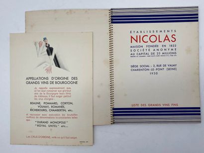 [OENOLOGIE - NICOLAS]. Liste des grands vins...
