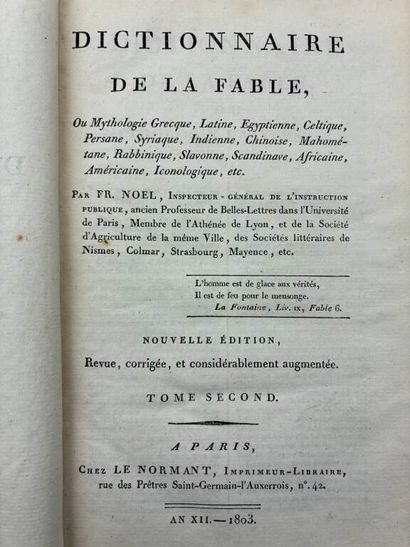 NOEL, François. Dictionnaire de la Fable,...