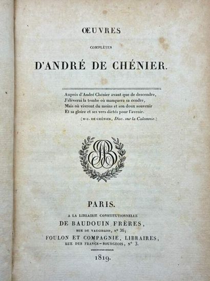 CHÉNIER, André de. Oeuvres complètes.
Published...
