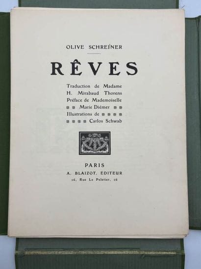 SCHWAB, Carlos - SCHREINER, Olive. Rêves.
Édité...