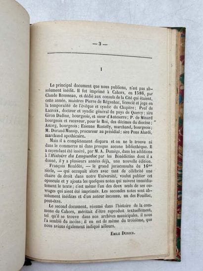 DUFOUR, Emile. Documents inédits sur le Quercy...