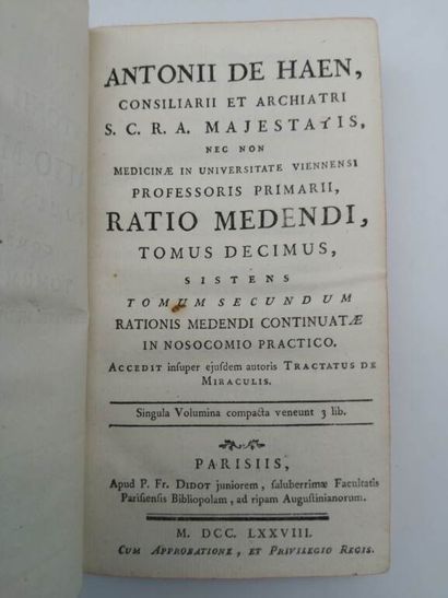 HAEN, Anton de. Ratio medendi in nosocomio...