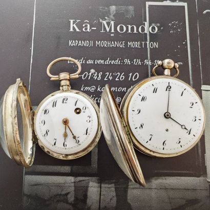 Set of two 800‰ silver pocket or travel watches,...