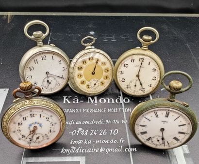 Set of five metal regulators, one with Roman...