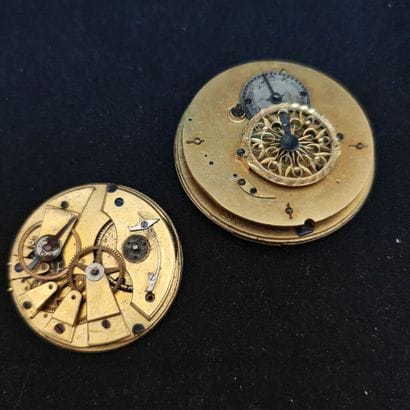 Set of two guilloché silver dial movements,...