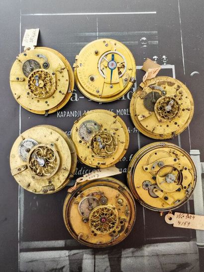 Set of five metal pocket or travel watches,...