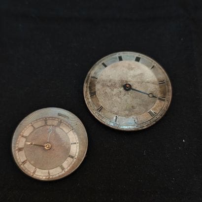 Set of two guilloché silver dial movements,...