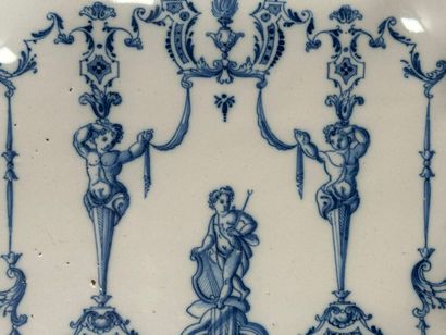 MOUSTIERS.
Oblong earthenware dish decorated...