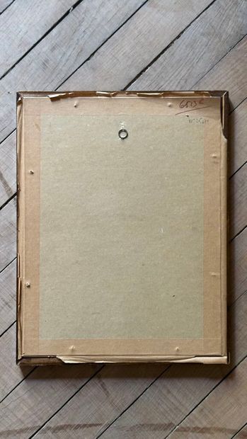 CHINE.
Petit panneau en kesi sur fond jaune,...