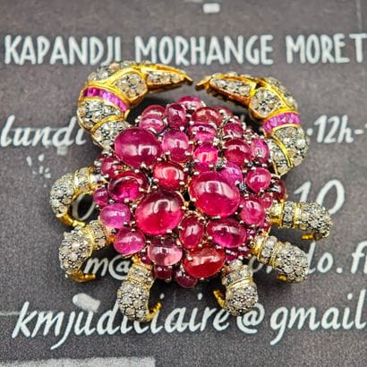BROOCH in 585‰ gold and 800‰ silver featuring...