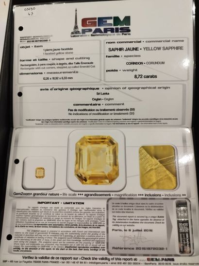 Natural emerald-cut yellow SAPHIR on paper...
