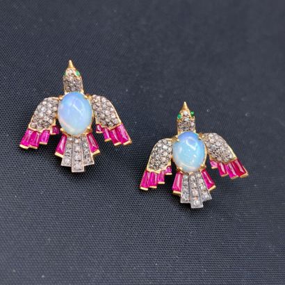 Pair of 800‰ vermeil stud earrings, with...