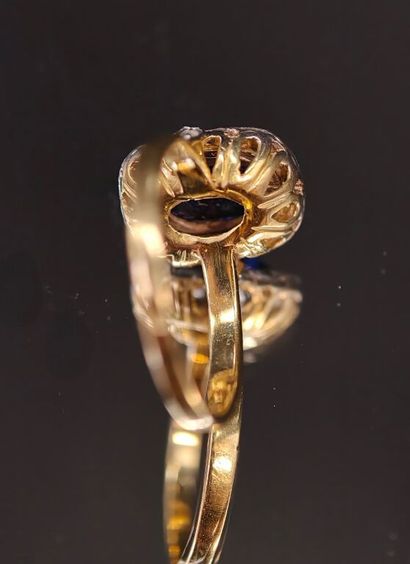 Ring in 750‰ yellow gold and 950‰ platinum,...
