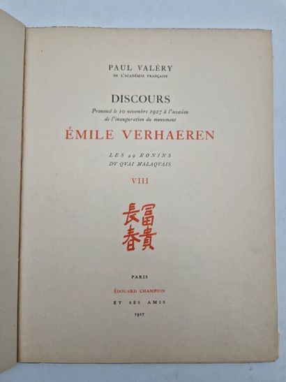 VALERY, Paul. Speech. Delivered on November...