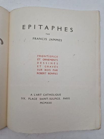 JAMMES, Francis, and BONFILS, Robert. Epitaphs.

First...