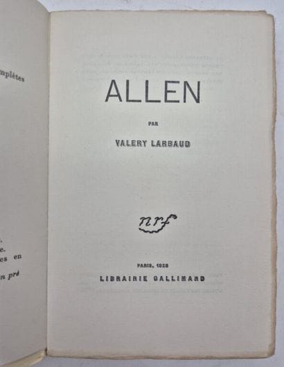 LARBAUD, Valery. Allen.

Paris, Gallimard-NRF,...