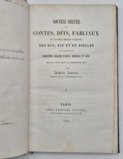 JUBINAL, Achille. A New Collection of Tales,...