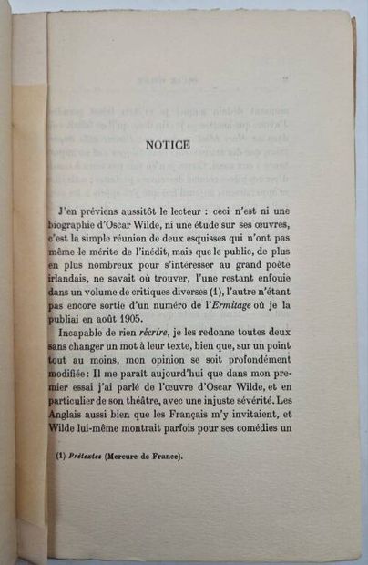 GIDE, André. Oscar Wilde. In Memoriam (Memories)....