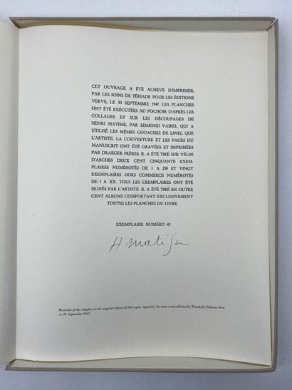 MATISSE (Henri). Jazz.

A superb facsimile...