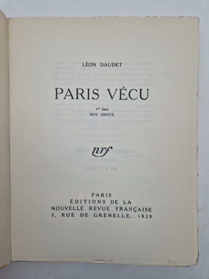 DAUDET, Léon. *Paris Vécu*.

Paris: Gallimard,...