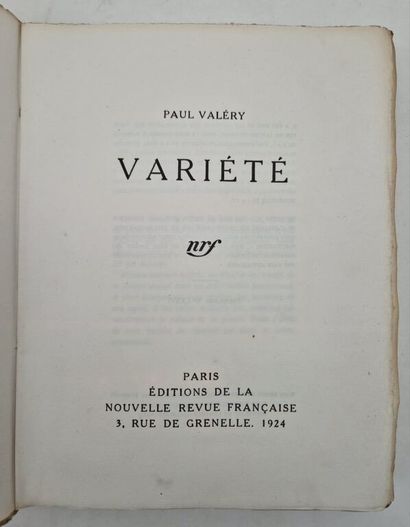 VALERY, Paul. *Variété*.

Paris, NRF, 1924.
In-4...