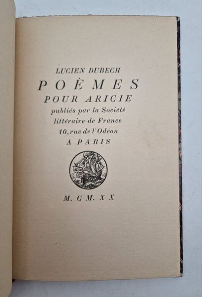 DUBECH, Lucien. Poems for Aricie.

Paris,...