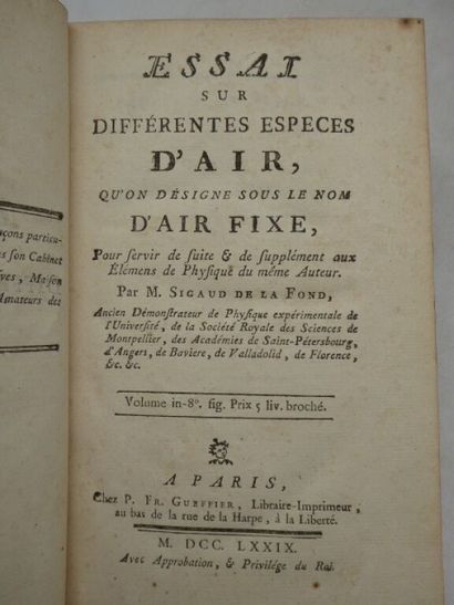 SIGAUD DE LA FOND, Joseph-Aignan. Essay on...