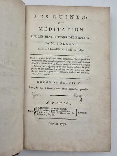 VOLNEY. *Les Ruines*, or a Meditation on...