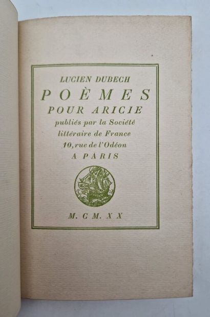 DUBECH, Lucien. Poems for Aricie.

Paris,...