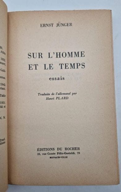JÜNGER, Ernst. Essay on Man and Time: *Treatise...