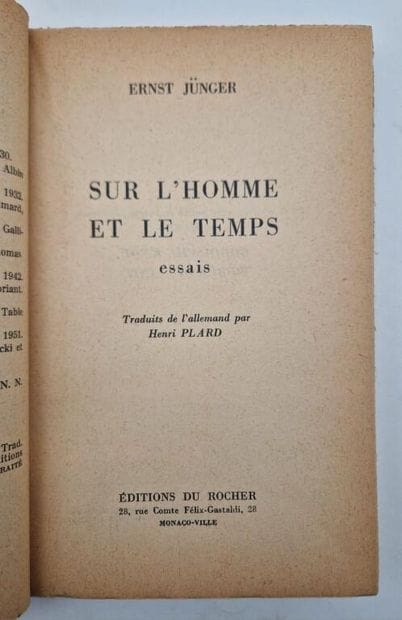 JÜNGER, Ernst. Essay on Man and Time: *Treatise...