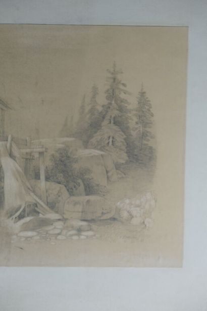 Ensemble de 2 dessins comprenant : 
La Chaumière....