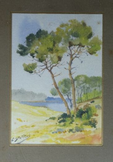 C. DUFFAUD. 
Paysages landais.
Deux aquarelles.
Signées...