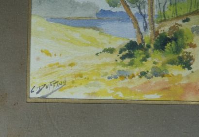 C. DUFFAUD. 
Paysages landais.
Deux aquarelles.
Signées...